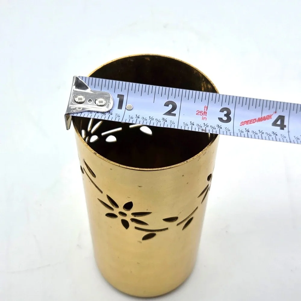 VINTAGE Gold Metal Votive Candle Holder Cut Out Floral & Vines with Glass Liner